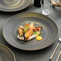 Luxury Black & Gold Ceramic Dinner Plate – Wujin Sand Textured Matte Glaze Fine Dining Tableware
