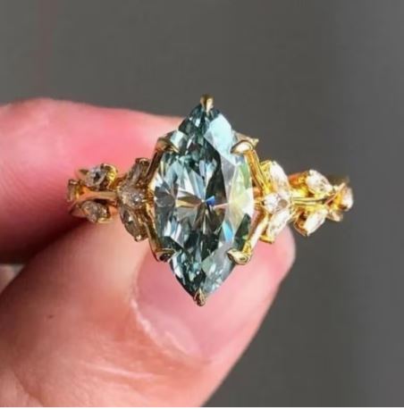 Victorian Style Marquise Cut Blue Simulated Blue Topaz with Cubic Zirconia