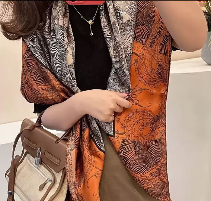 Edwardian Bohemian Orange and Beige Scarf