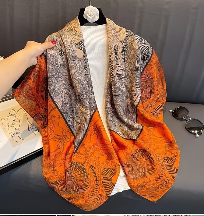 Edwardian Bohemian Orange and Beige Scarf