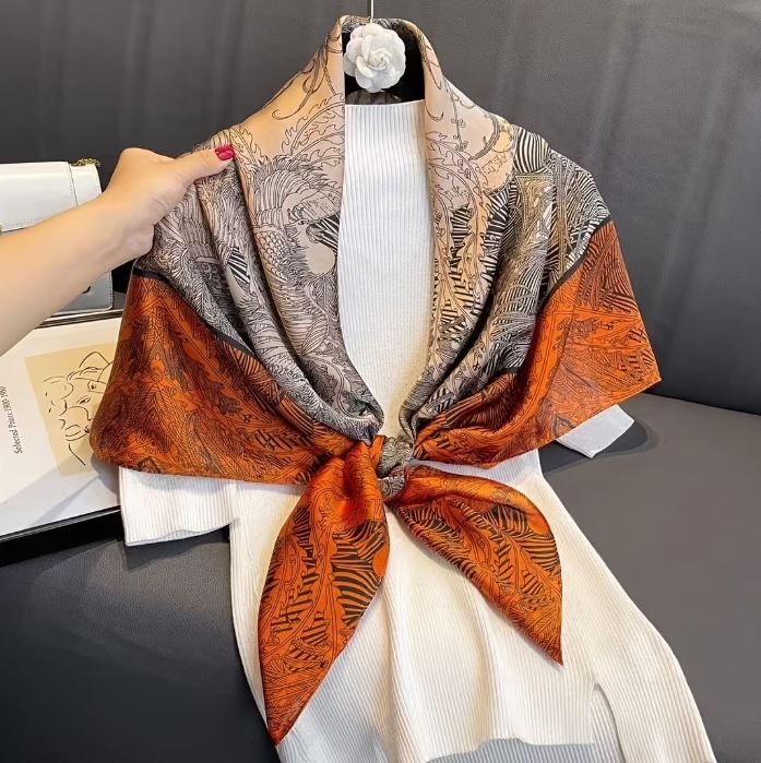 Edwardian Bohemian Orange and Beige Scarf