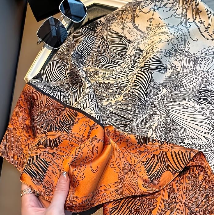 Edwardian Bohemian Orange and Beige Scarf