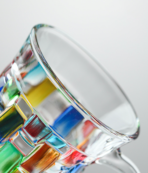 Retro Hand-Painted Colored Glass Cup with Handle & Saucer – Coffee & Tea Mug