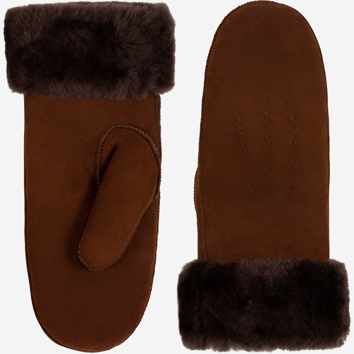 Brooke (brown) – Suede mittens with luxurious sheep fur lining