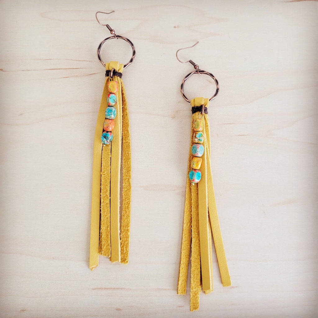 Leather Fringe Earrings with Regalite Sunrise Beads 100L
