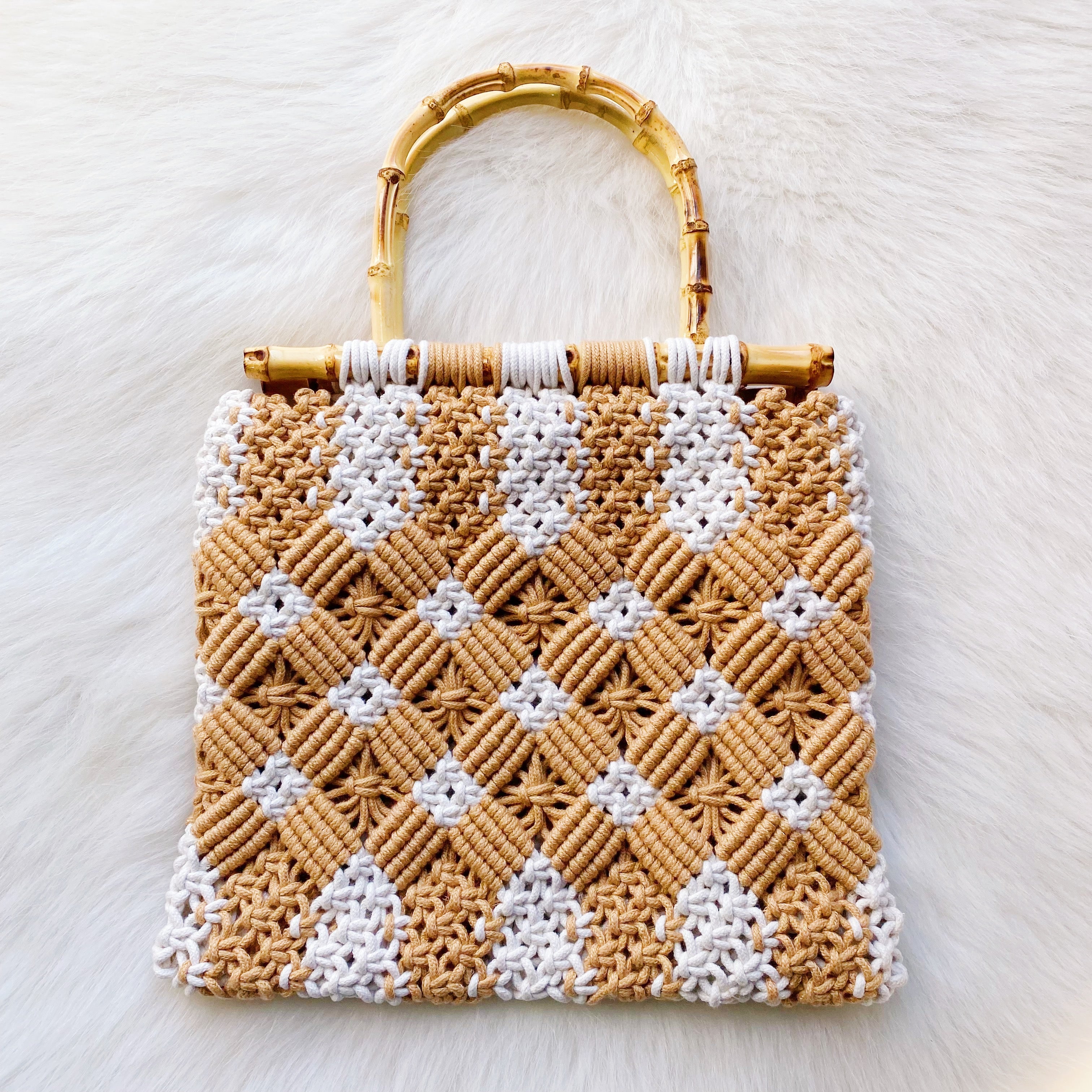 Bamboo Macramé Tote - Woven Bamboo Handle Bag