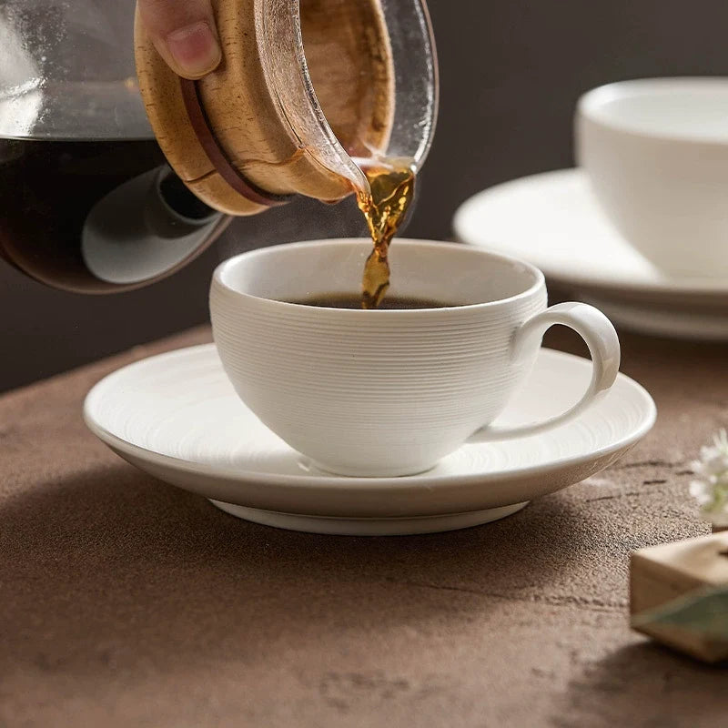 Artisan White Coffee Cup & Ceramics Set with Brushed Texture – Elegant Everyday Tableware