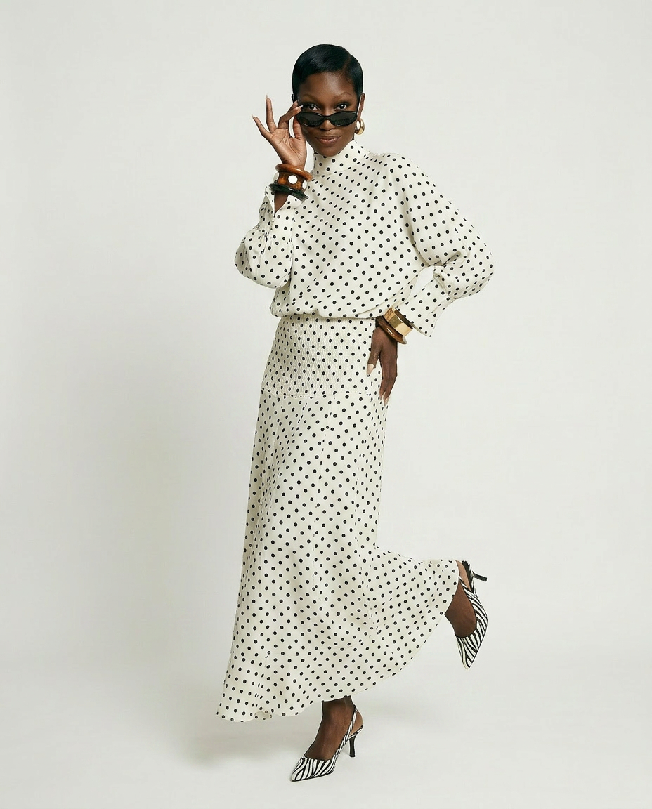 Elegant Polka Dot Two-Piece Set