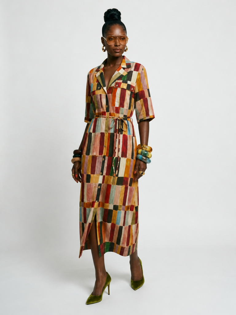 Wanderlust Plaid Linen Maxi Dress