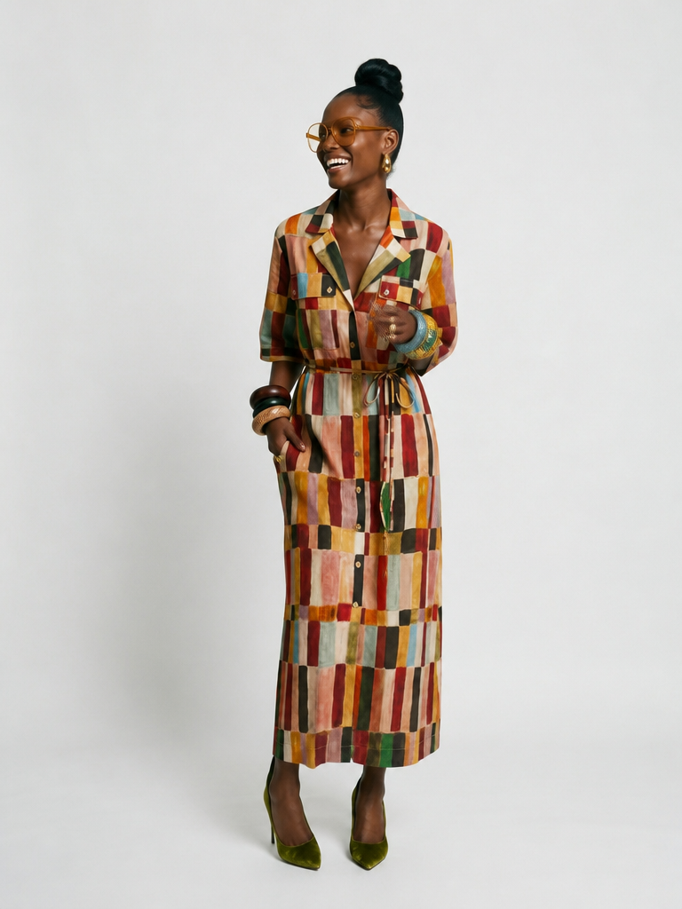 Wanderlust Plaid Linen Maxi Dress
