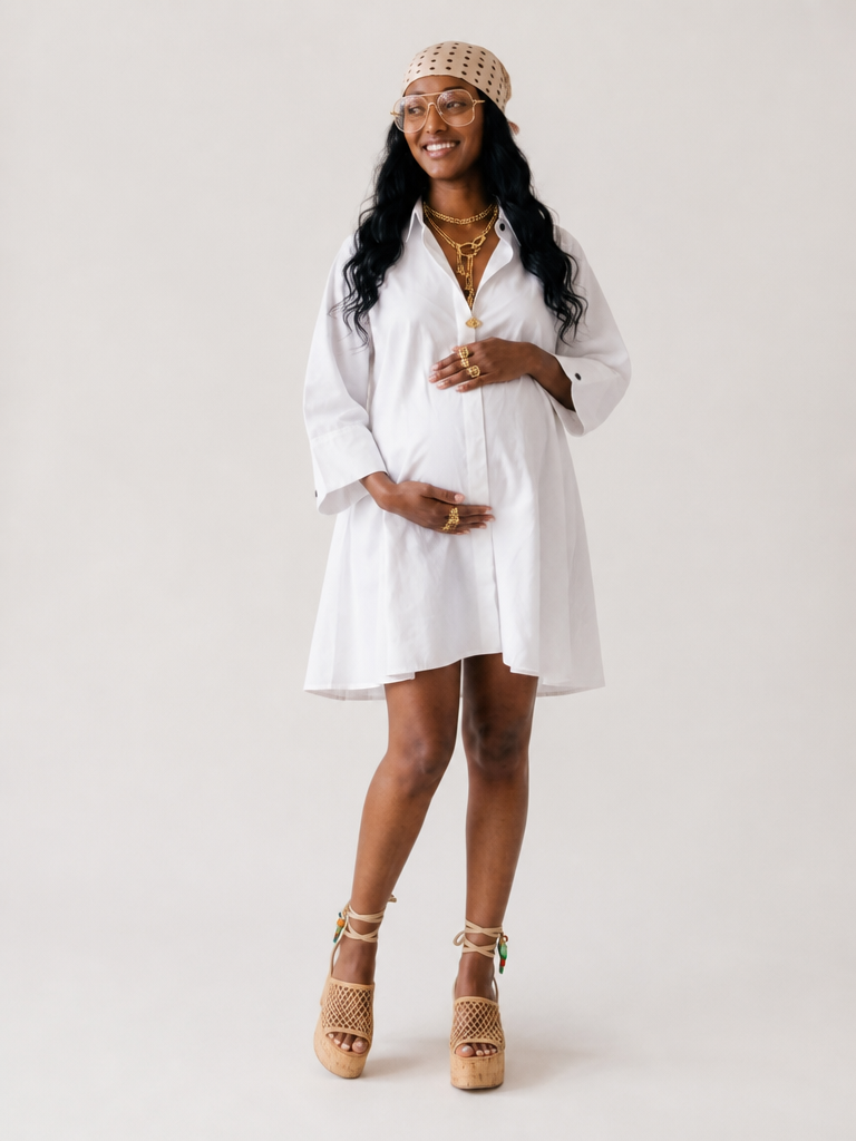 Elegant Pleated Mini Shirt Dress