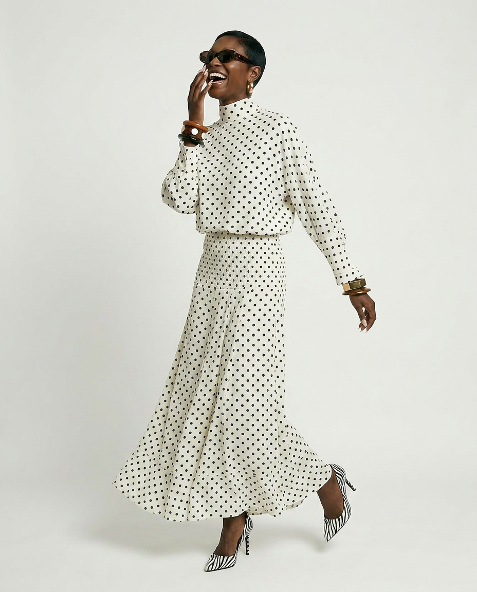 Elegant Polka Dot Two-Piece Set