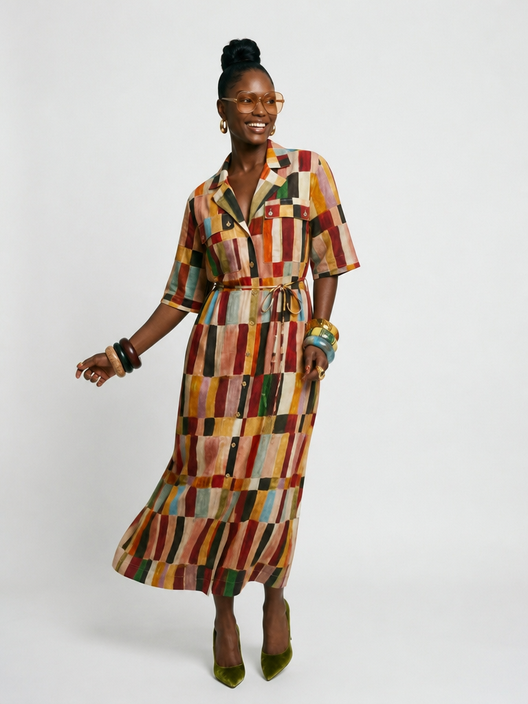 Wanderlust Plaid Linen Maxi Dress