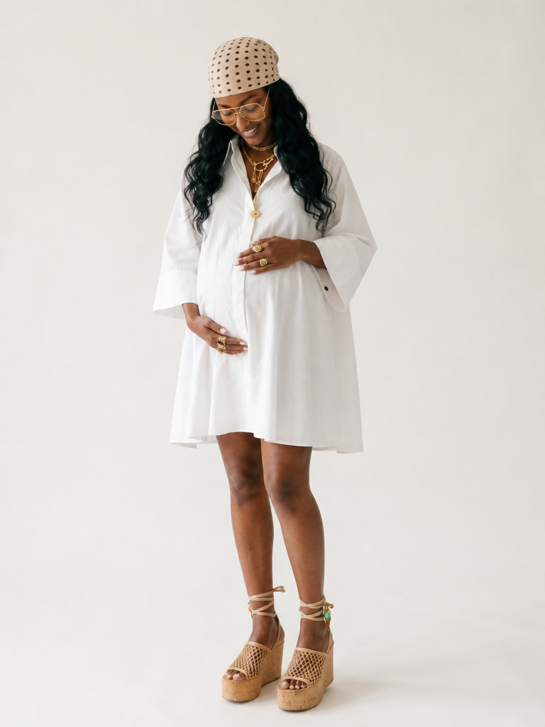 Elegant Pleated Mini Shirt Dress