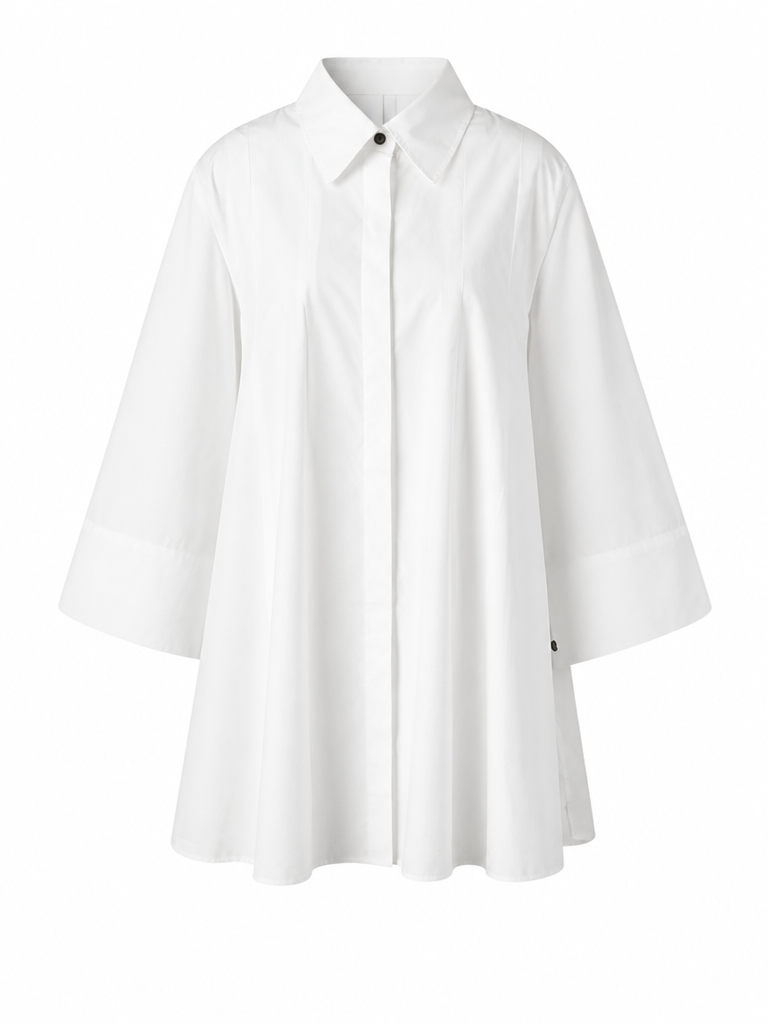 Elegant Pleated Mini Shirt Dress