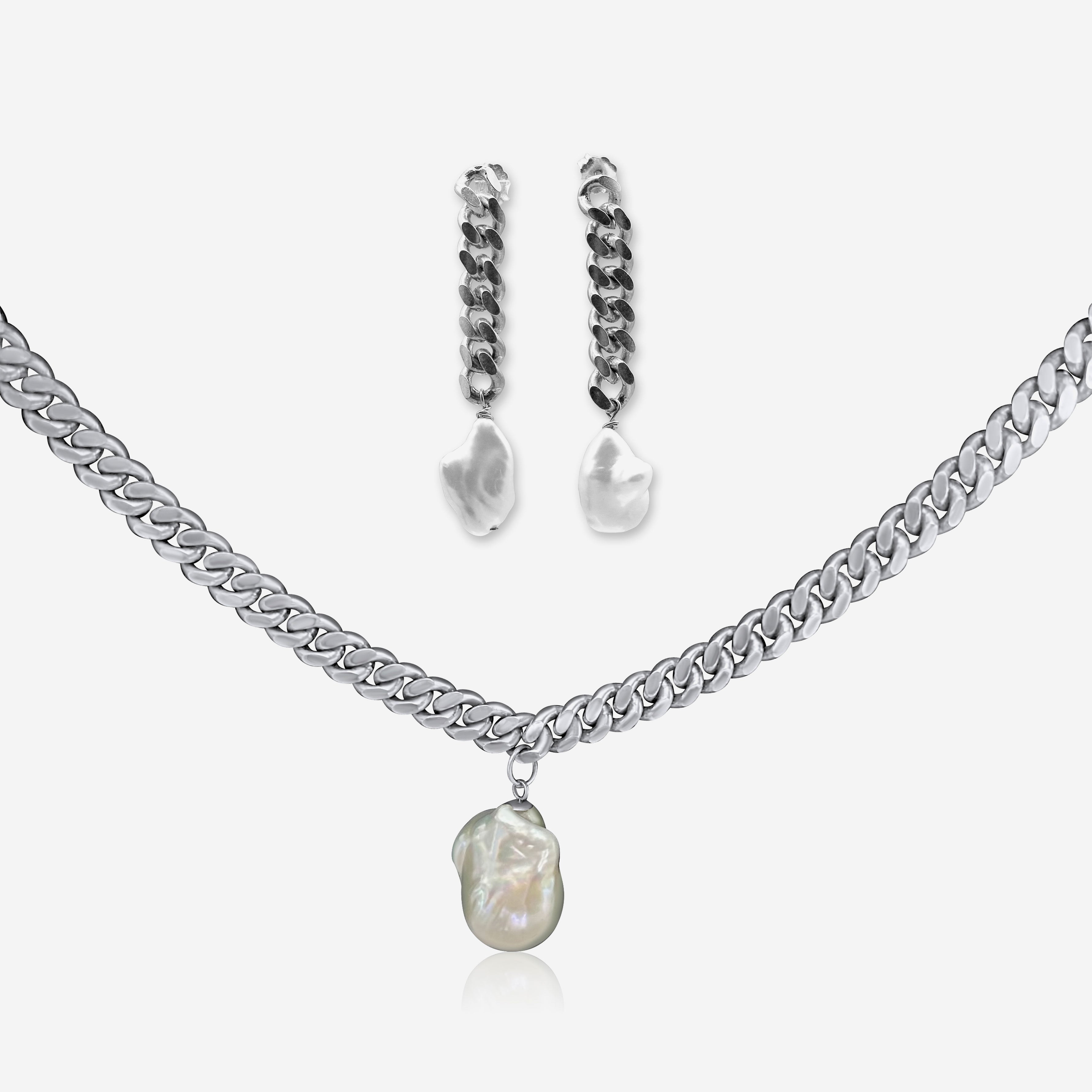 Chain Drop Earrings & Necklace Set | Sterling Silver Modern Jewelry