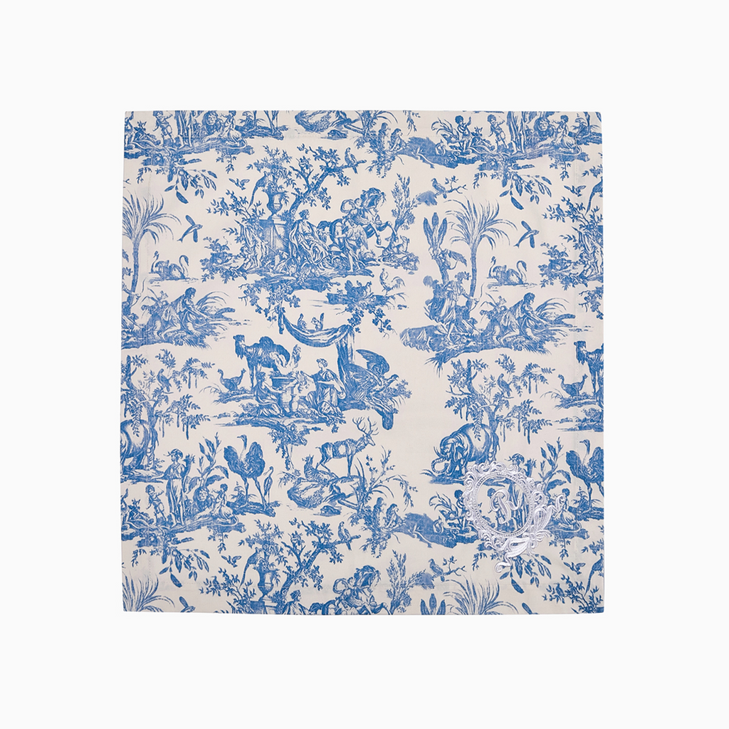 French Toile de Jouy Premium Cotton Napkin with Royal Embroidery Set of 4