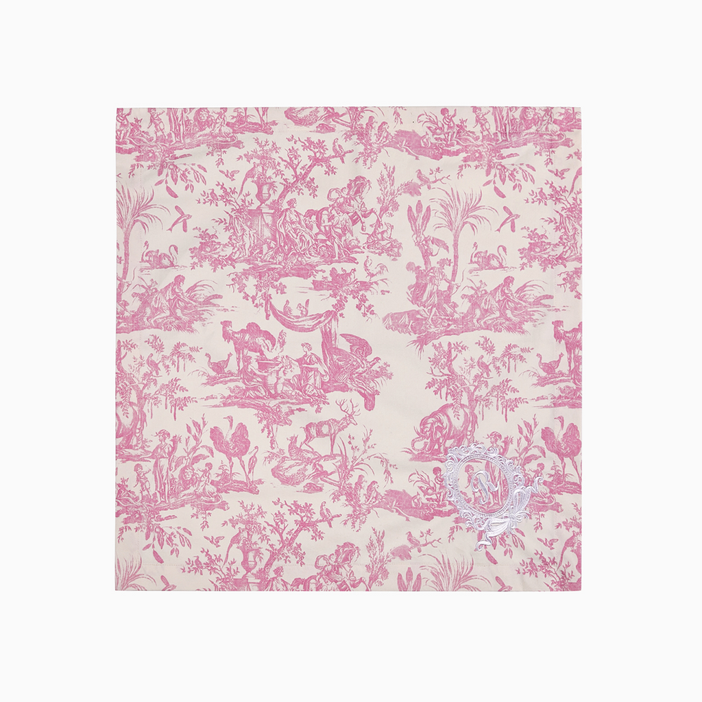 French Toile de Jouy Premium Cotton Napkin with Royal Embroidery Set of 4