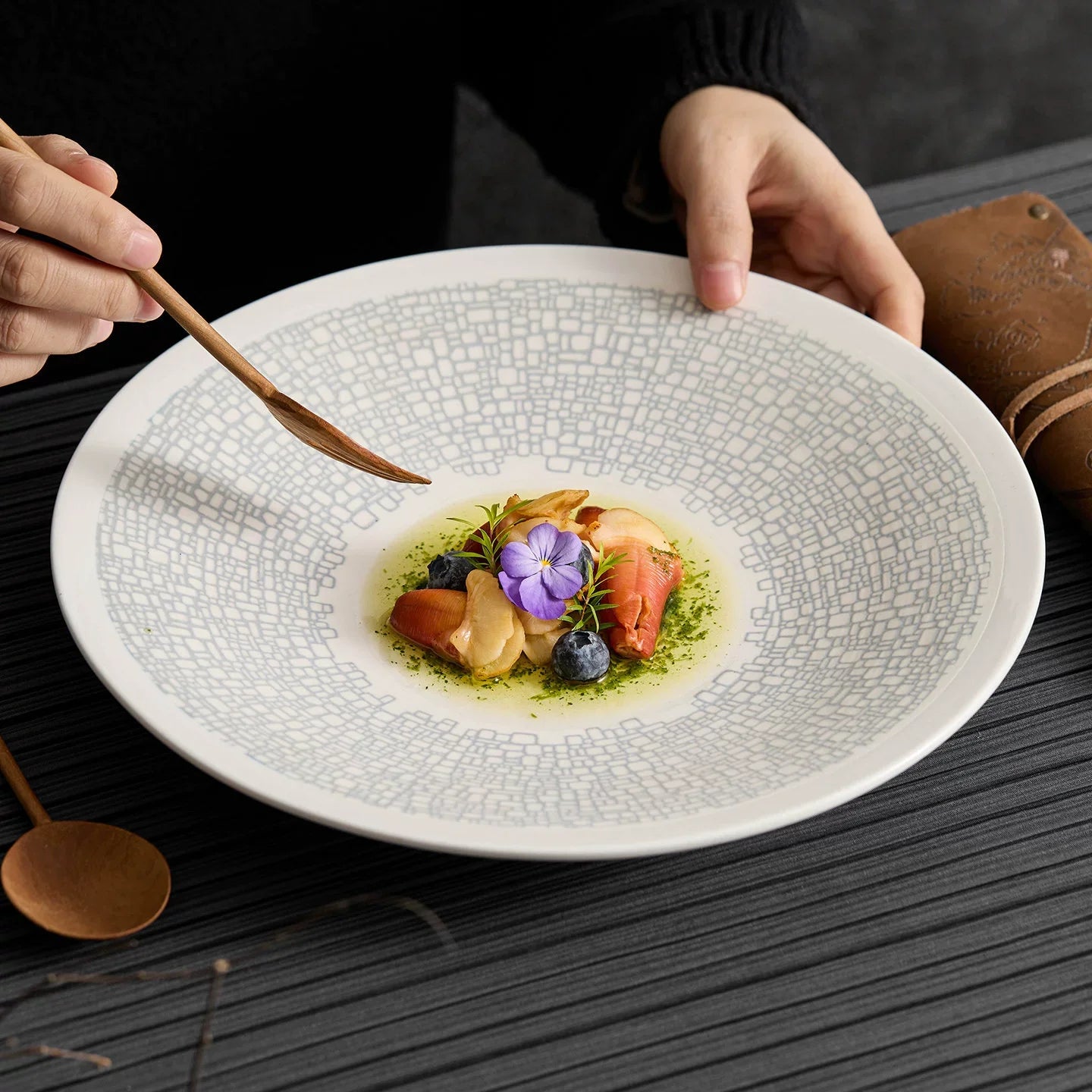 Artisanal Mosaic Pattern Shallow Pasta & Soup Plate – Pebble Series