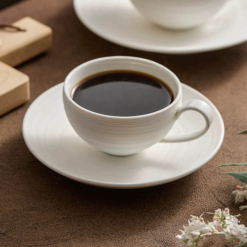 Artisan White Coffee Cup & Ceramics Set with Brushed Texture – Elegant Everyday Tableware