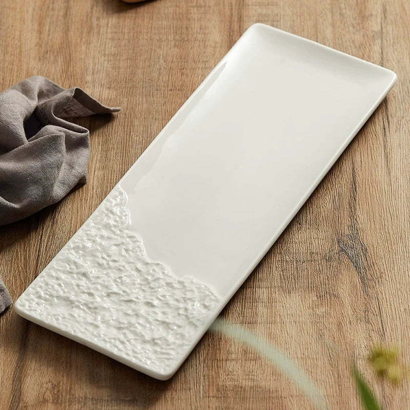 Artisan Stone-Edge Rectangular Ceramic Plate – 14.1" / 18.3"