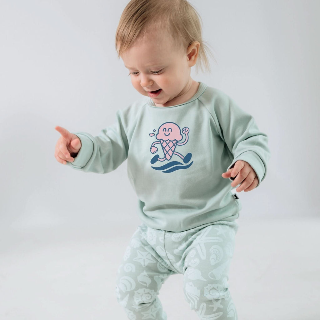 Baby/Kids' Bamboo Graphic Raglan Pullover | "Happiness Comes In Waves" On Navy