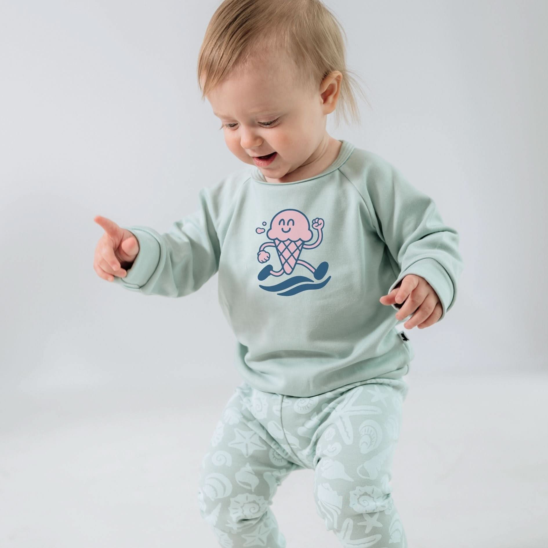 Baby/Kids' Bamboo Graphic Raglan Pullover | "Happiness Comes In Waves" On Navy
