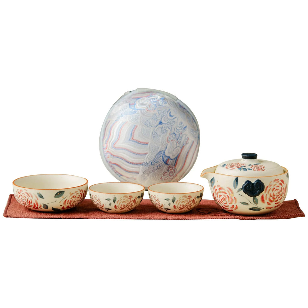 Portable Travel Tea Set – Yanmian White Porcelain Gold Rose Ruyi Series