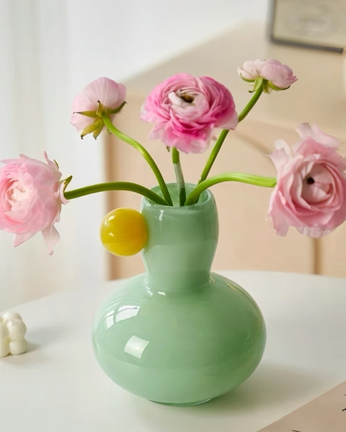 Handblown Jelly Bean Dopamine Flower Vase – Whimsical Bubble Glass Centerpiece