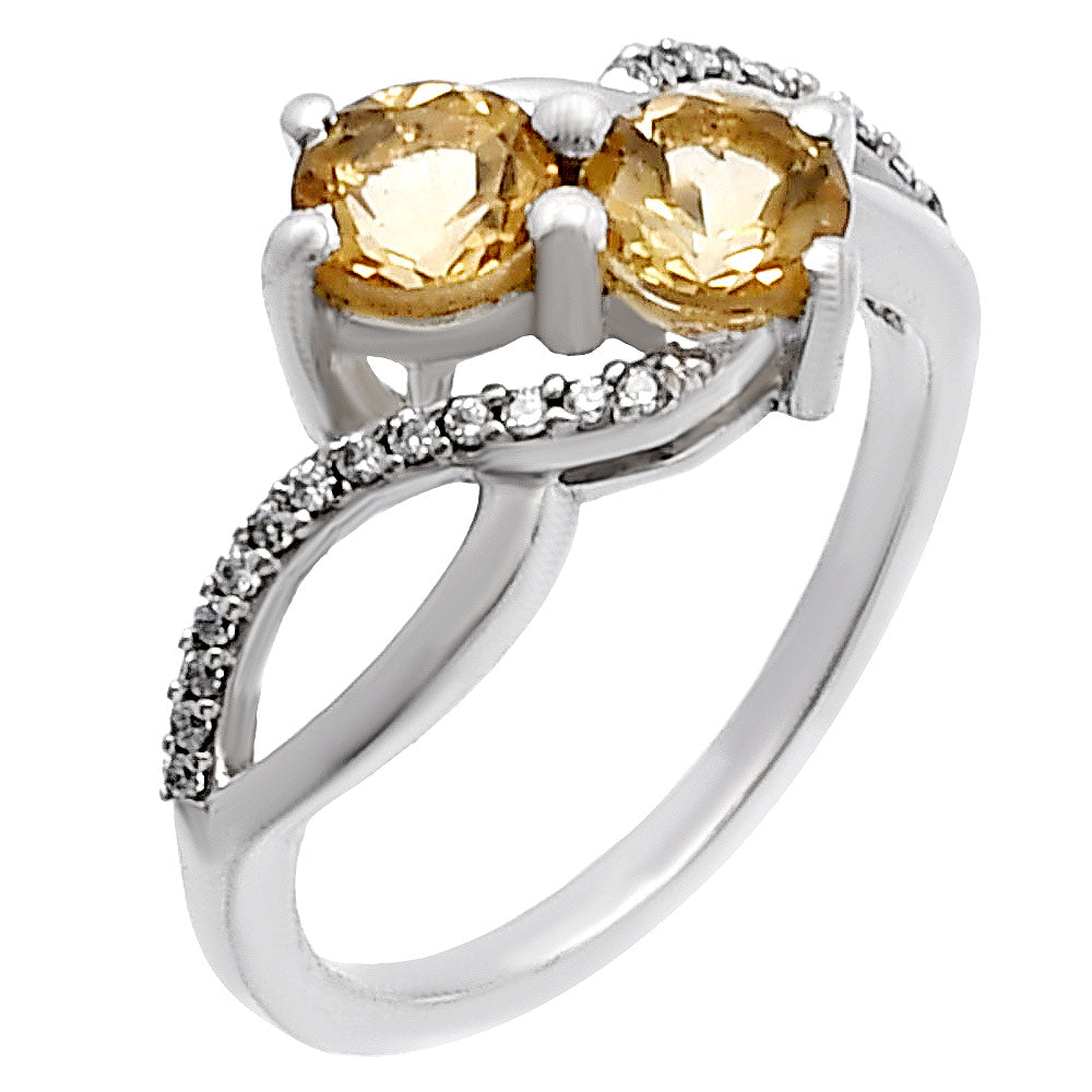 Two Stone Gemstone Ring with CZ Detail 925 Sterling Silver Fine Jewelry DGR1130 R-1033