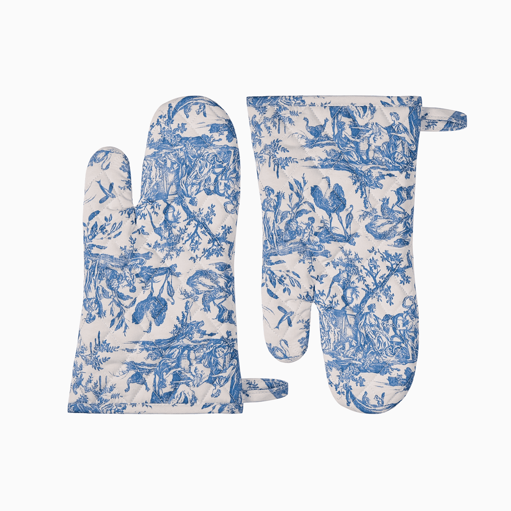 French Toile de Jouy Premium Cotton Oven Mitts