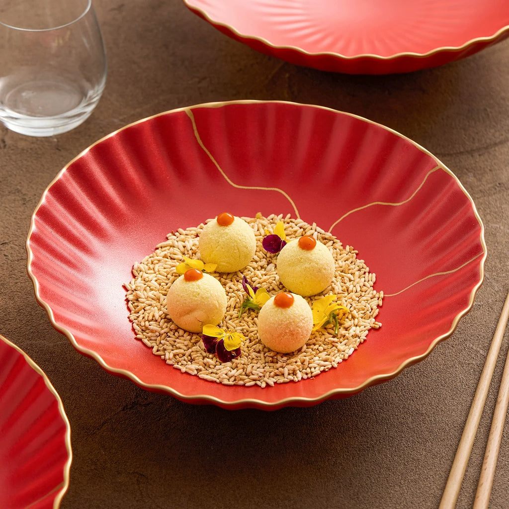 Luxury Red Ceramic Serving Bowl with Golden Rim – 9" / 10.5" / 11.5"