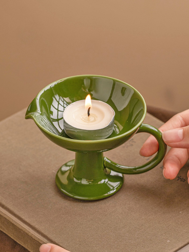 Ceramic Pedestal Candle Holder with Handle – Nordic Style Tealight Stand