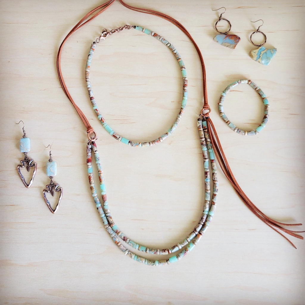 Aqua Terra Beaded Stretch Bracelet Barrel Bead 811x