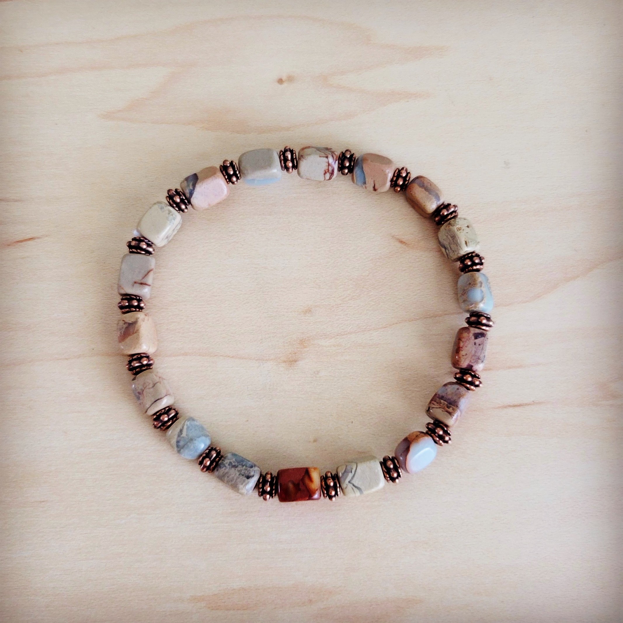 Genuine Aqua Terra and Copper Stretch Beaded Bracelet 812k