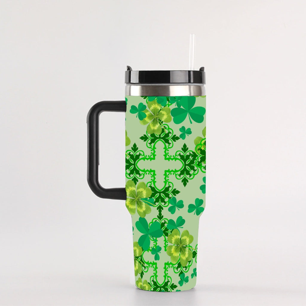 Clover and Celtic Crosses - 40 Oz Tumbler with Handle