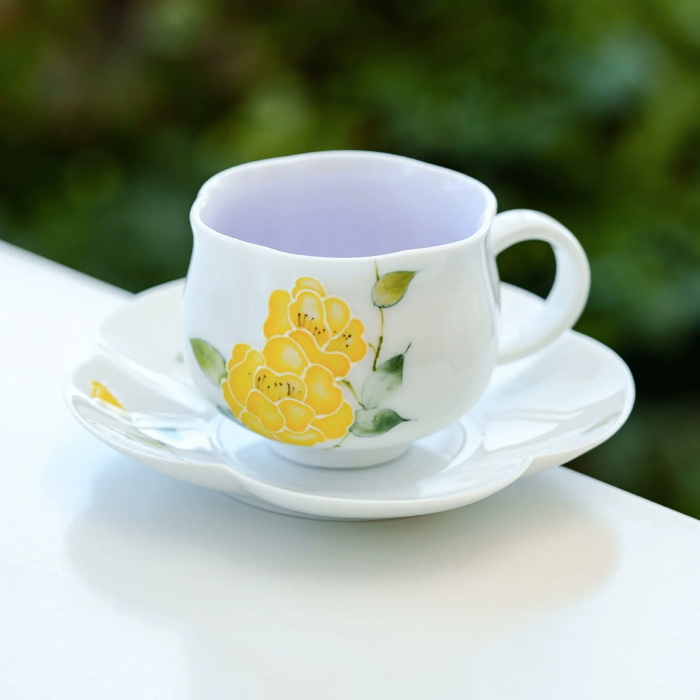 Hand-Painted Yellow Peony Porcelain Teacup & Saucer Set – Bright Floral Ceramic Cup for Tea or Coffee
