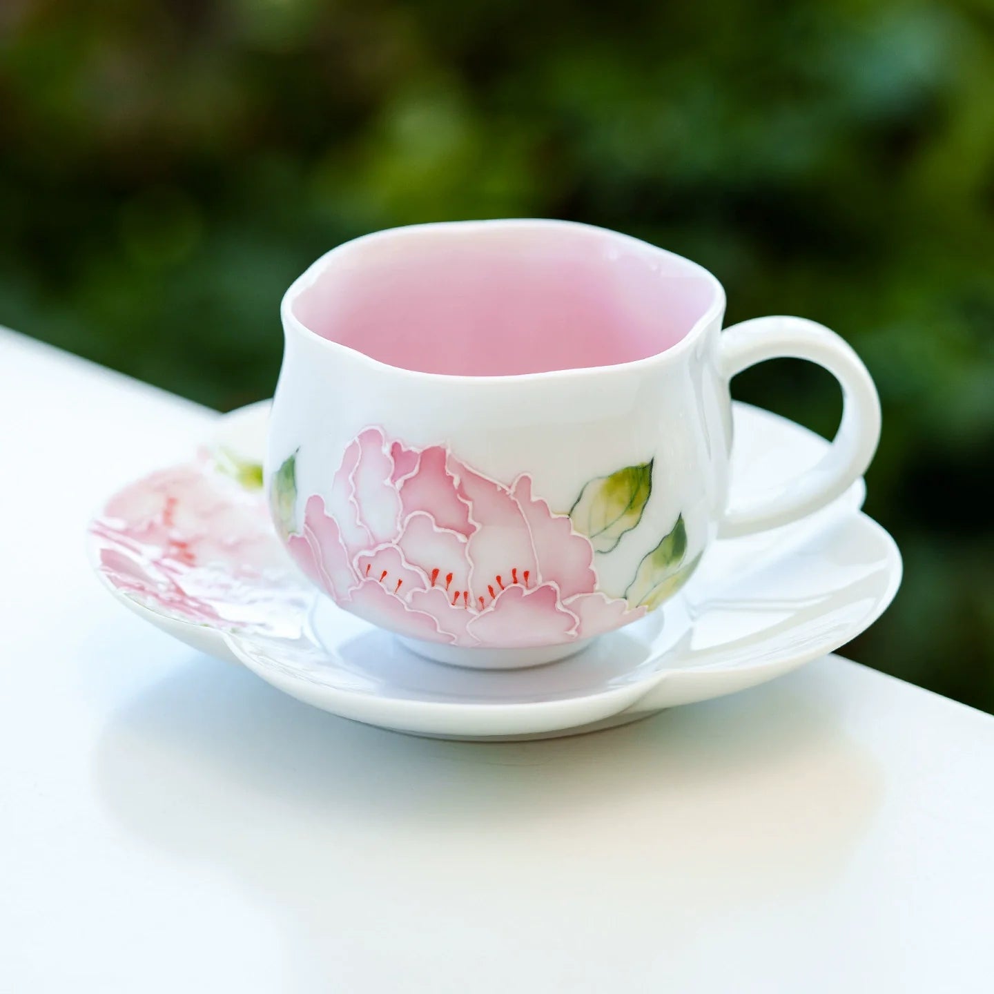 Hand-Painted Peony Porcelain Teacup & Saucer Set – Elegant Floral Ceramic Cup for Tea or Coffee