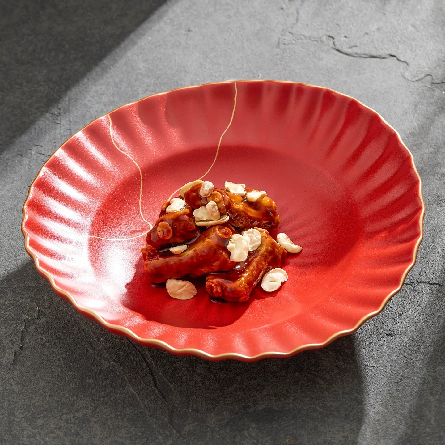 Luxury Red Ceramic Serving Bowl Set with Golden Rim – 9" / 11" / 13"