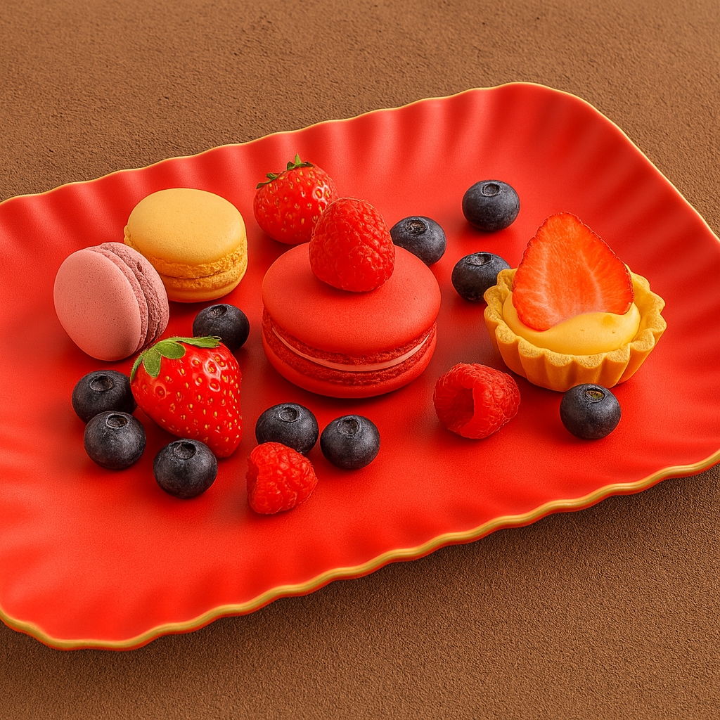 Luxury Red Ceramic Serving Platter – Rectangular Dinner Plate with Golden Rim