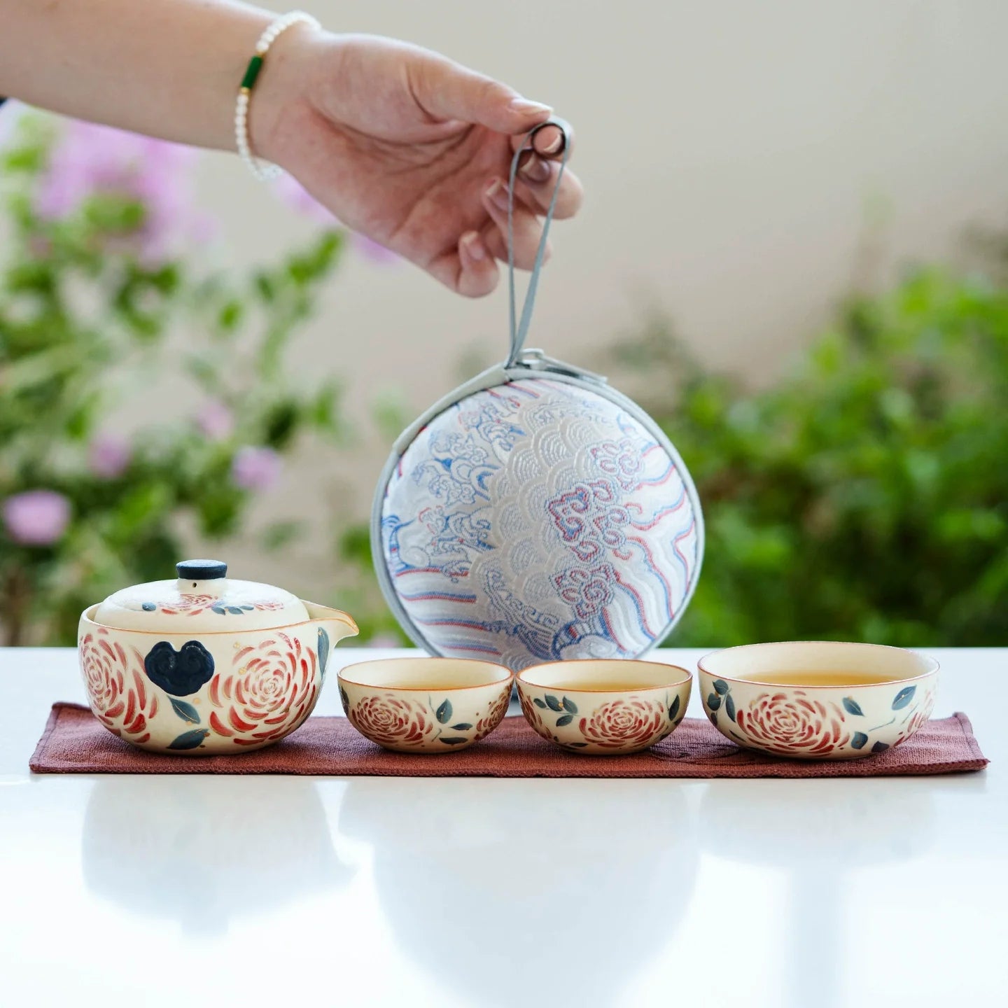 Portable Travel Tea Set – Yanmian White Porcelain Gold Rose Ruyi Series