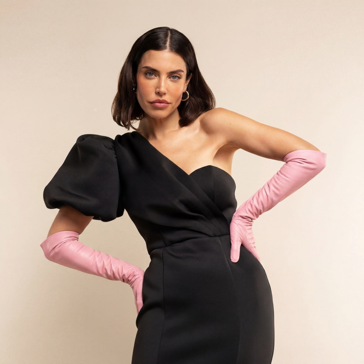 Elena (pink) - Italian silk lined 12-button length leather opera gloves