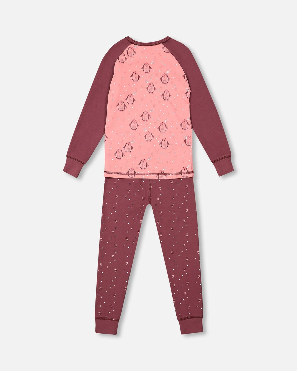 Organic Cotton Long Sleeve Two Piece Printed Penguins Pajama Set Pink