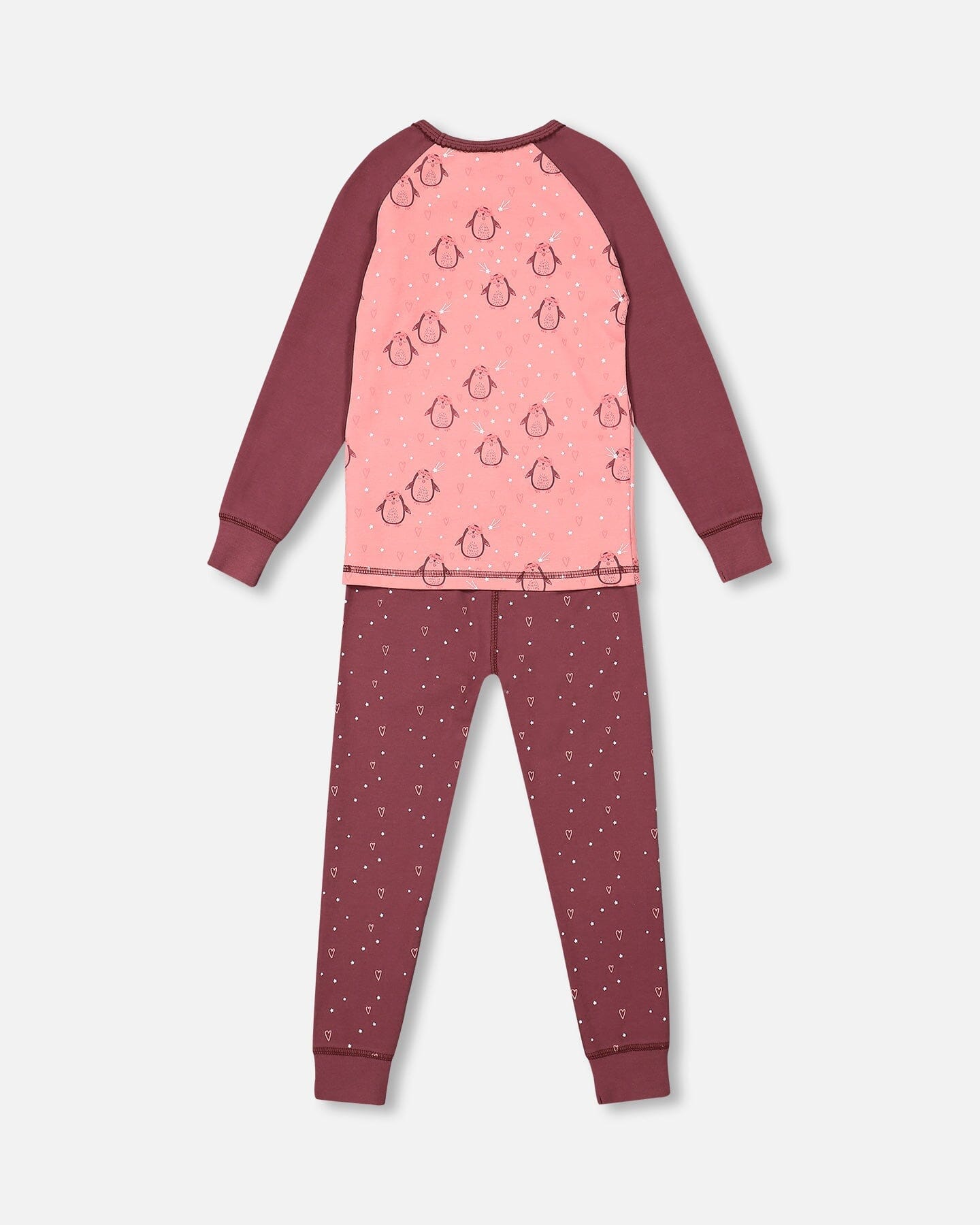 Organic Cotton Long Sleeve Two Piece Printed Penguins Pajama Set Pink