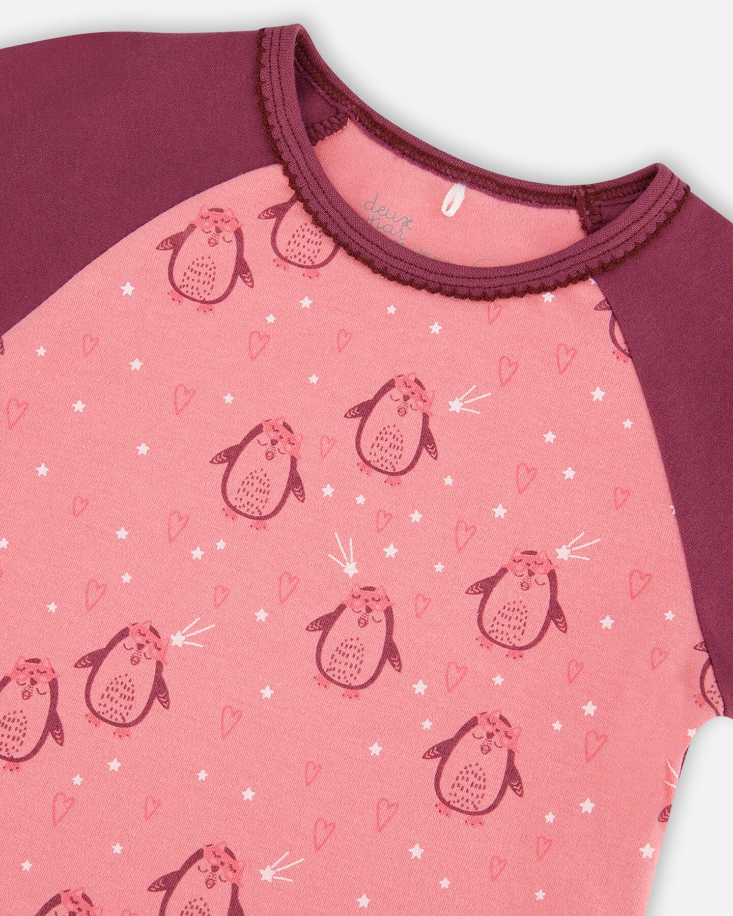 Organic Cotton Long Sleeve Two Piece Printed Penguins Pajama Set Pink