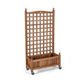 Outdoor Solid Wood Raised Garden Bed Mobile Planter Box with Trellis on Wheels