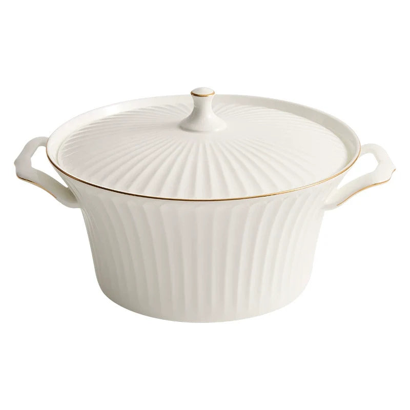 Luxury Bone China Gold-Rimmed Soup Casserole with Lid