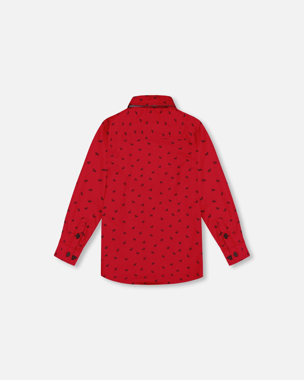 Printed Reindeer Poplin Shirt With Bow Tie Red