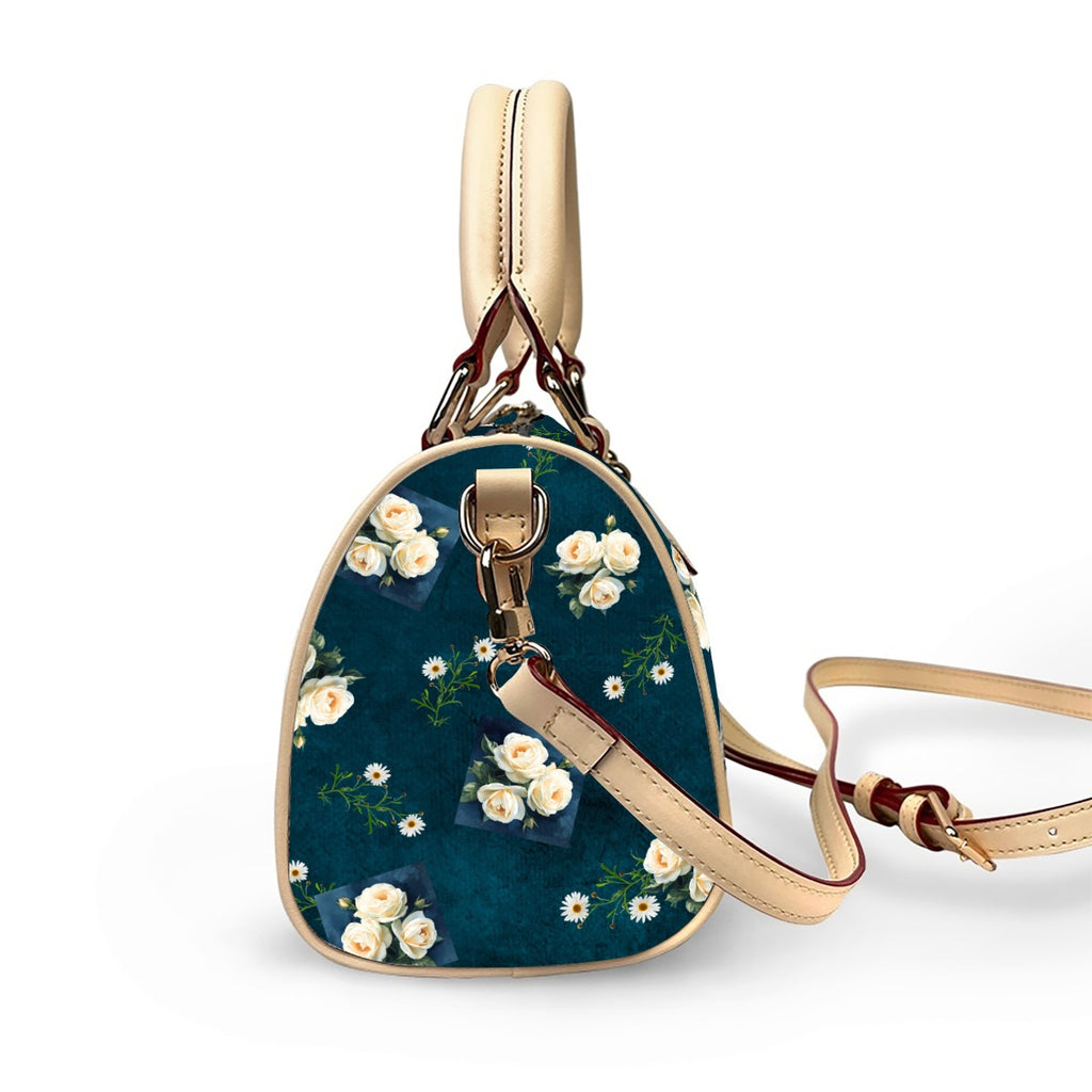 Floribunda and Indigo - Barrell Handbag -Dark