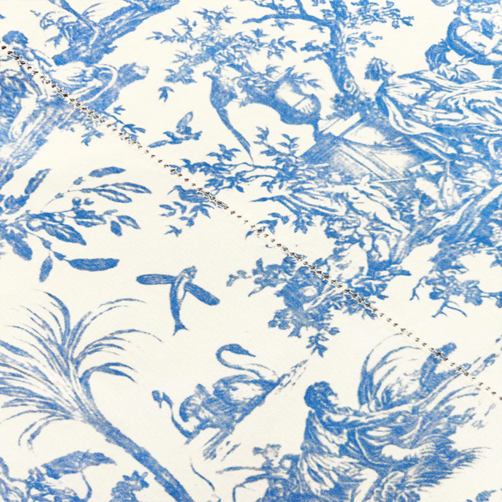French Toile de Jouy Premium Cotton Apron with Royal Embroidery